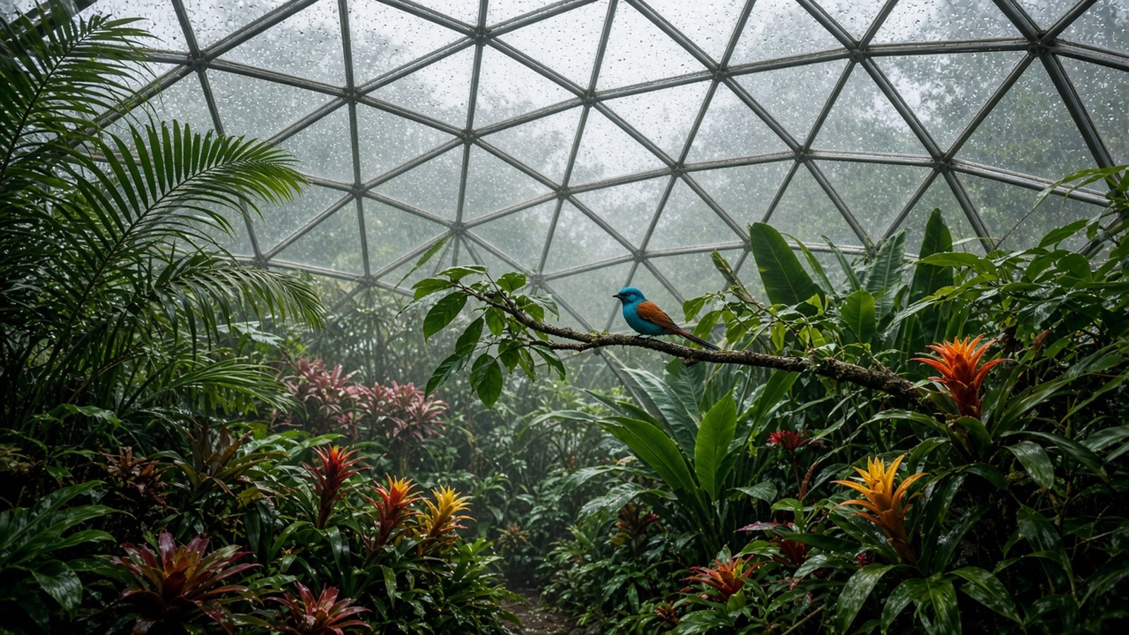 Warm conservatory interior with tropical plants under a glass dome, a cozy rainy day thing to do in Vancouver