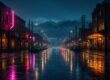 Rainy day things to do in Vancouver: glowing city lights and wet streets on a misty fall evening