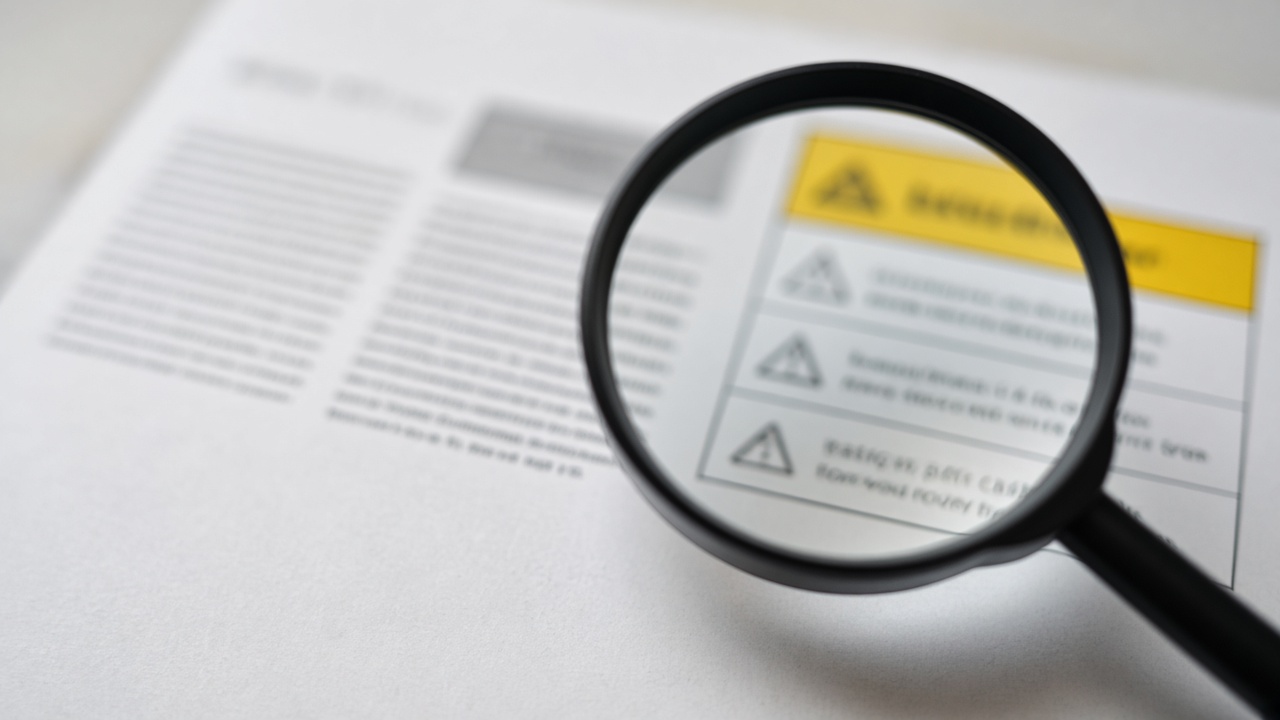 Close-up of a generic cannabis product label under a magnifying glass, showing how to read a cannabis label in Canada