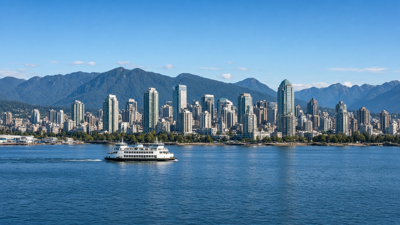 SeaBus crossing Burrard Inlet between downtown Vancouver and Lonsdale Quay in North Vancouver